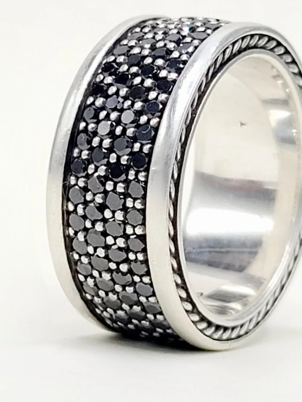 David Yurman Streamline Four Row Ring w/ Pavé Black Diamonds - Size 10 - RARE